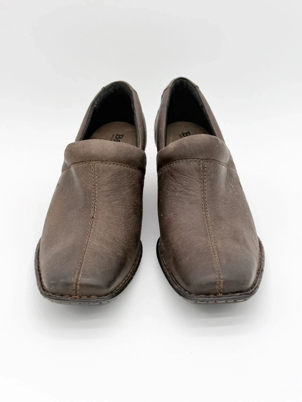 Born Kinney Brown Leather Heeled Clogs Shooties Slip On Shoes Square Toe 9 40.5